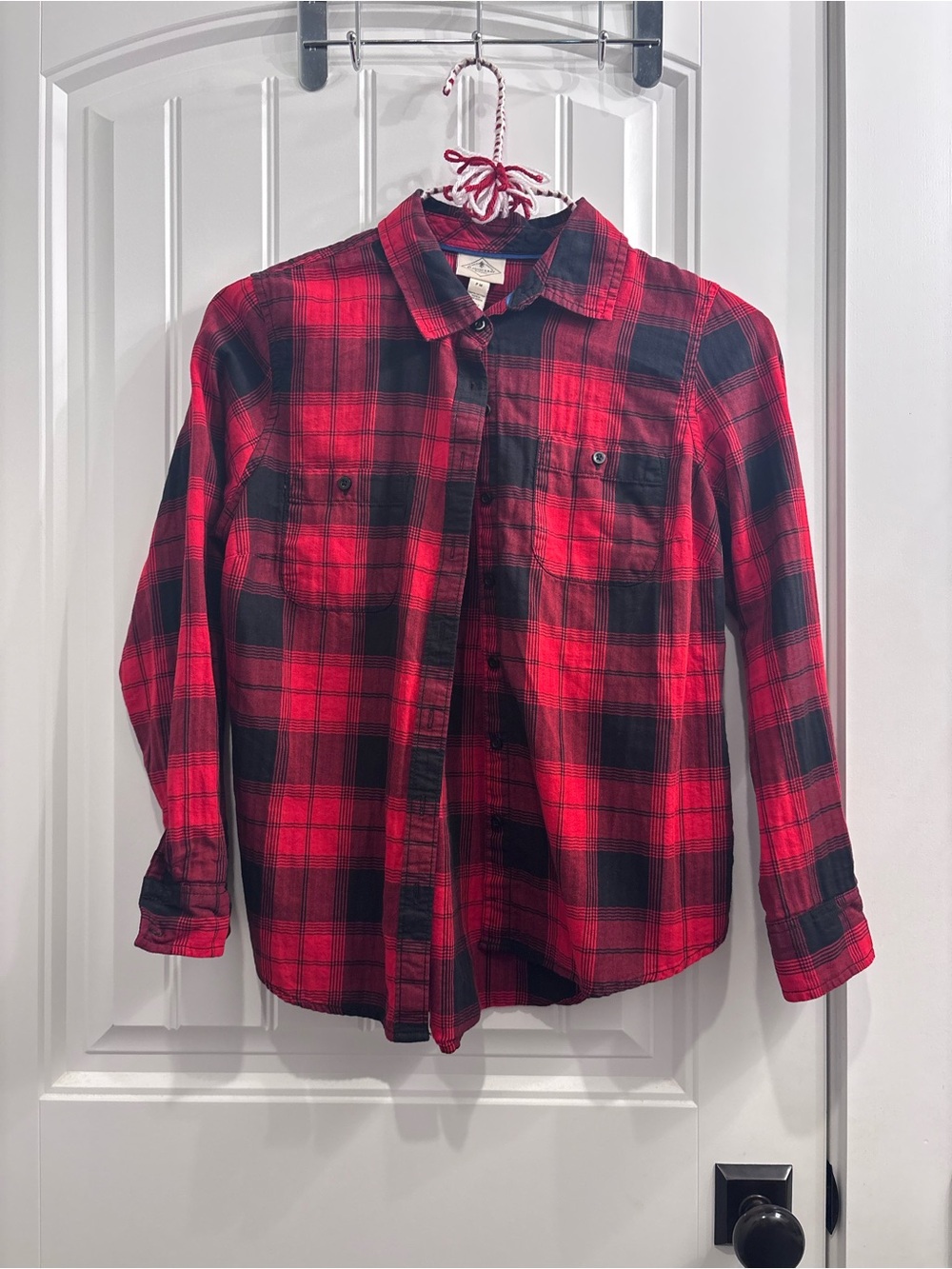 St. John's Bay Red and Black Plaid Button-Down Shirt